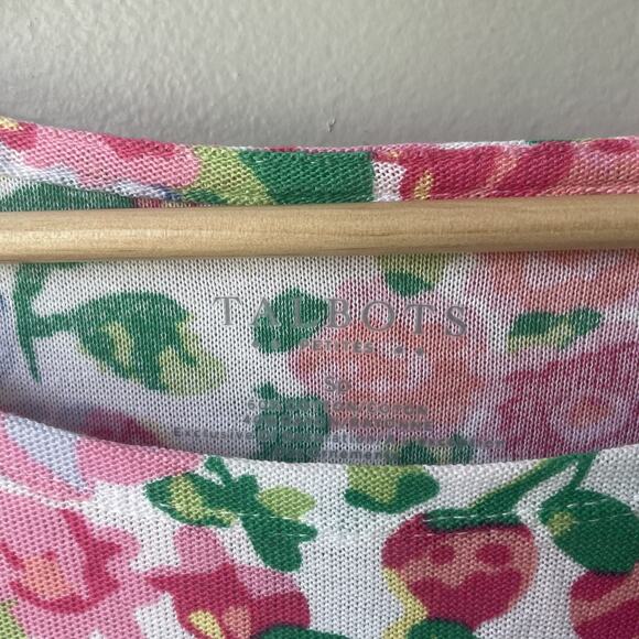 Talbots Floral Chiffon Hem Top Sweater Sz Small Petite 3/4 Sleeve Cotton Rayon - Picture 5 of 6